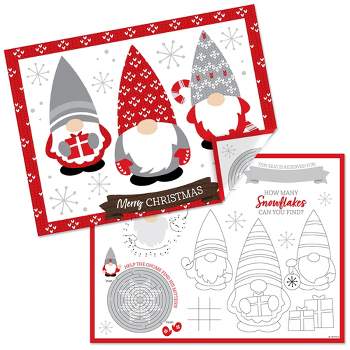 Big Dot of Happiness Christmas Gnomes - Paper Holiday Party Coloring Sheets - Activity Placemats - Set of 16