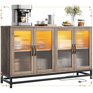 55" Modern Sideboard Buffet with Power Outlet & LED Lights - 4-Door Storage Cabinet with Adjustable Shelves - 1 of 4