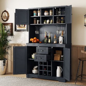 PAGED Coffee Bar Cabinet, Farmhouse Kitchen Storage Cabinets, Buffet Cabinet with Open Shelves, Kitchen Pantry Cabinet with 6 Hooks, Sideboard Cabinet - 1 of 4