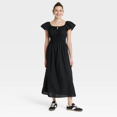 Women's Smocked Flutter Sleeve Midi A-Line Dress - Universal Thread™