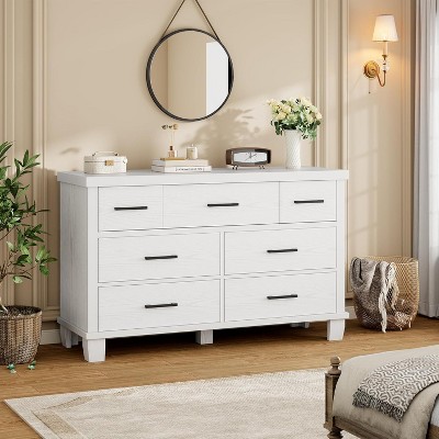 7-Drawer Wood Dresser - Storage Chest with Metal Handles for Bedroom, Nursery or Entryway