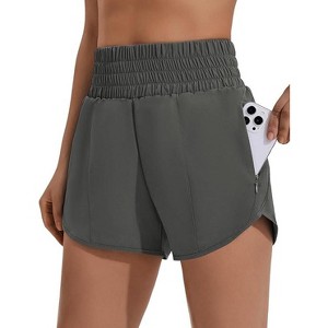 PINSPARK Quick Dry Running Shorts for Woman High Waist Athletic Workout Gym Short Elastic Stretch Mesh Panty Liner with 2 Utility Pockets - 1 of 4