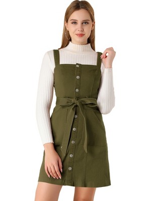 Allegra K Women's Classic Adjustable Strap A-Line Overall Denim Dress