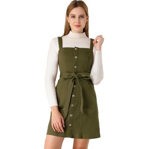 Allegra K Women's Classic Adjustable Strap A-Line Overall Denim Dress - 1 of 4