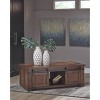 Signature Design by Ashley Budmore Rectangular Cocktail Table Brown: Mango Wood, Rustic Finish, Open Shelf, Casters - 3 of 4