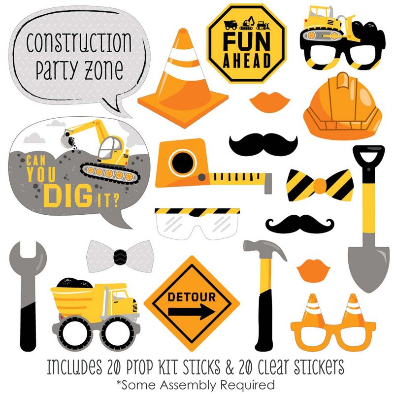 Big Dot of Happiness Dig It - Construction Party Zone - Baby Shower or Birthday Party Photo Booth Props Kit - 20 Count, 2 of 9