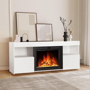 ZAFRO  59" Electric Fireplace Mantel ,Wooden Surround Free Standing TV Stand, Adjuatable Flame, 8-Hour Timer ,750W-1500W,White - 1 of 4
