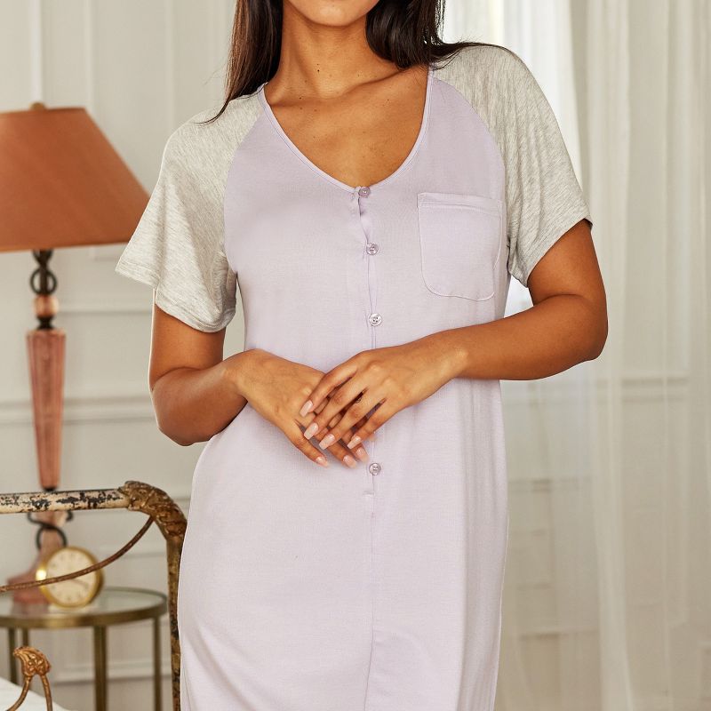 Womens Soft Knit Short Sleeve Nightgown, Button Down Night Shirt Pajamas, 6 of 7
