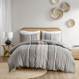 PAGED Bedding Set 3 Piece Cotton Printed Duvet Cover Set with Chenille - 1 of 4
