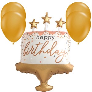 LoonBalloon 33 Inch Cake on Stand Birthday Cake Confetti Holographic Balloon with 4 latex balloons- Elegant & Festive - 1 of 3