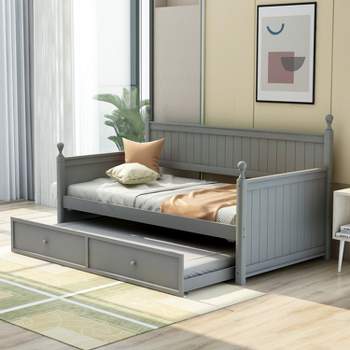 Full Size Upholstered Button Tufted Sofa Bed With Drawers And Waved Shape  Arms, Gray - Modernluxe : Target