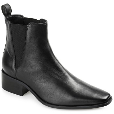 Journee Signature Womens Genuine Leather Brooklee Square Toe Stacked Chelsea Booties