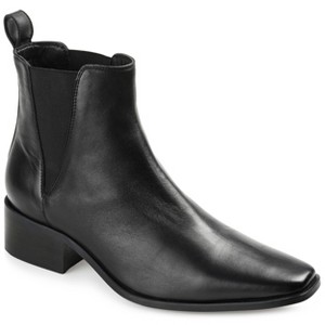 Journee Signature Womens Genuine Leather Brooklee Square Toe Stacked Chelsea Booties - 1 of 4