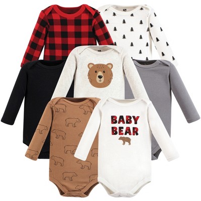 Hudson Baby Infant Boy Cotton Long-Sleeve Bodysuits, Brown Bear 7-Pack, 0-3 Months