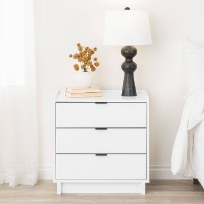 Simple White 3-Drawer Modern Nightstand with Black Handles