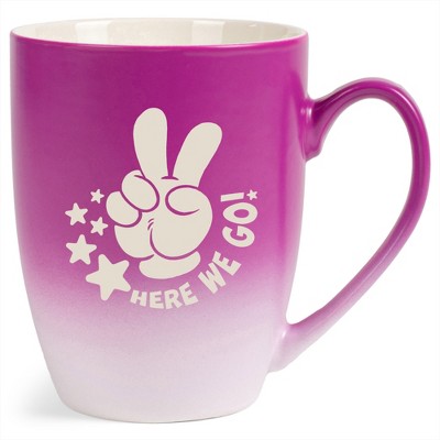 100 North Peace Sign 10 Ounce Pink and White Two Toned Ombre, Comfortably Fits Your Hands, Ceramic Tea Coffee Cup Mug, Here We Go!