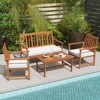 Tangkula 4-Piece Acacia Wood Patio Conversation Set Outdoor Furniture Set w/ 2 Armchairs - 2 of 4