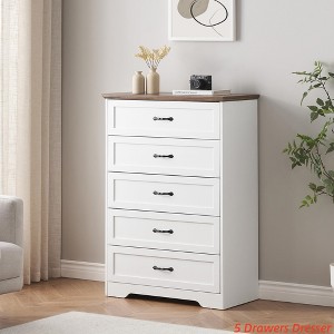 5/6 Drawers Dresser for Bedroom,Chest of Drawers with Wide Metal Handle,Farmhouse Modern Wooden Tall Dresser,Natural Texture,Storage Organizer Dresser - 1 of 4