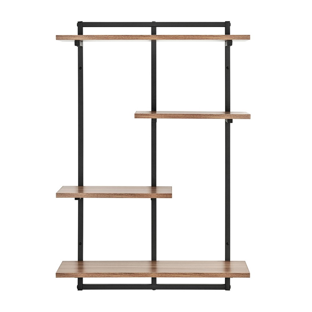 Photos - Garden & Outdoor Decoration Danya B. 34.5" x 23.6" Rhodes 4 Tier Modern Floating Windowsill Wall Shelf Unit Black/Light Walnut: MDF & Iron, Open Design