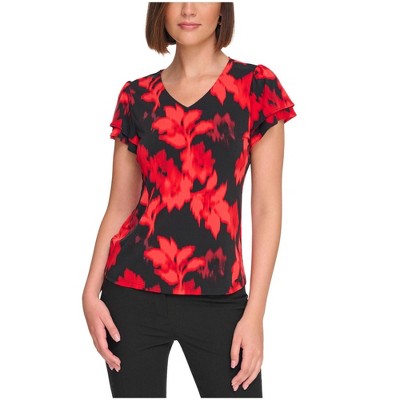 Calvin Klein Womens Printed Floral Basic T-Shirt