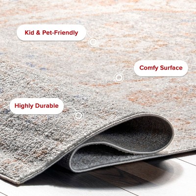 Elegant Gray Floral 62''x26'' Synthetic Easy-Care Area Rug