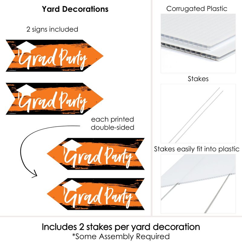 Big Dot of Happiness Orange Graduation Party Sign Arrow - Double Sided Directional Yard Signs - Set of 2, 4 of 8