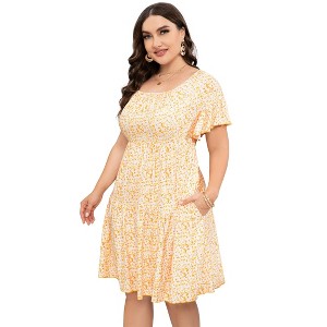 Coolmee Womens Plus Size Summer Midi Dresses Casual Ruffle Sleeve Tiered Swing Sundress with Pockets - 1 of 4
