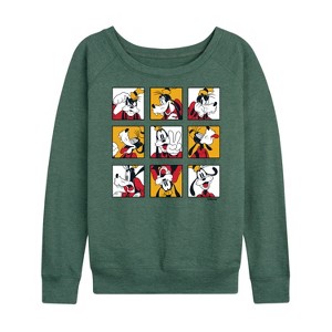 Women's - Disney - Goofy Grid Lightweight French Terry Wide Neck Long Sleeve Graphic Shirt - 1 of 4