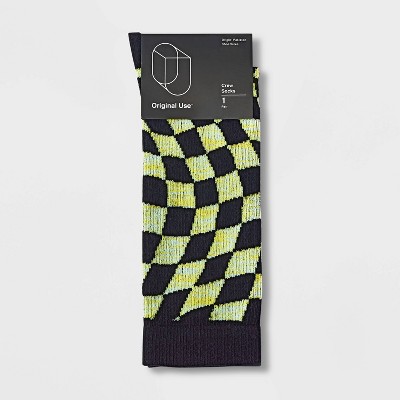 Men&#39;s Distorted Check Crew Socks - Original Use&#8482; Lime Green/Black 6-12