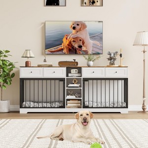 81.9" Large Dog Crate Furniture for 2 Dogs with 4 Drawers and 4 Storage Shelves, Dog Kennel Indoor for Medium Large Dogs - 1 of 4