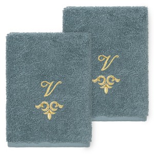 Linum Home Textiles 100% Turkish Cotton MONICA Gold Thread 2PC Embellished Washcloth Set - 1 of 3