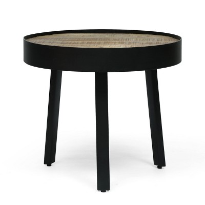 Mirics Modern Industrial Handcrafted Mango Wood Side Table Natural/Black - Christopher Knight Home