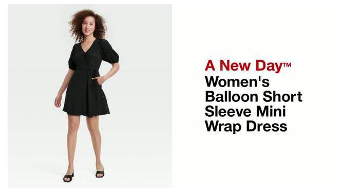 Women's Balloon Short Sleeve Mini Wrap Dress - A New Day™, 2 of 12, play video