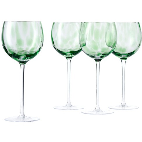 Handblown Green Stemless Wine Glasses, Set of 2