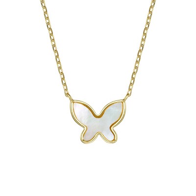 Guili 14K Gold Plated Mother of Pearl Butterfly Pendant Layering Necklace for Kid- A Delicate and Enchanting Piece with Timeless Beauty