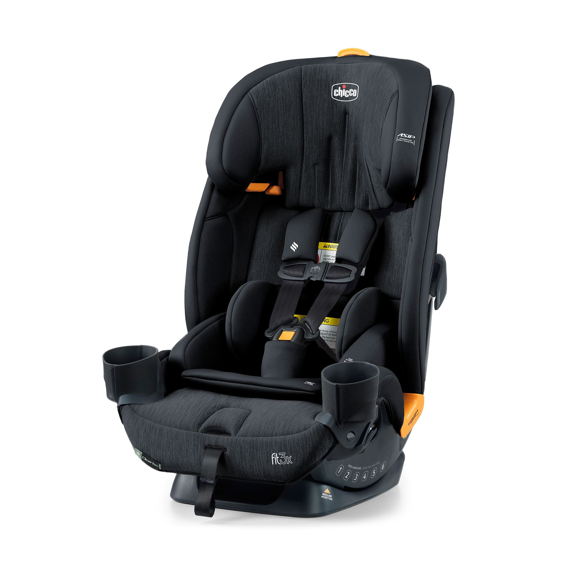 Chicco Fit3x ClearTex Ultra Slim All-in-One Car Seat - Black: Fits 3 Seats, No-Rethread Harness, Machine Washable