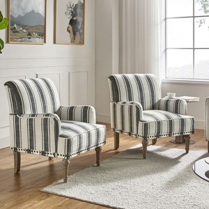 Set of 2 Venere Bedroom Wooden Upholstered Armchair with Nailhead Trim and Unique Stripe Design | ARTFUL LIVING DESIGN - 1 of 4