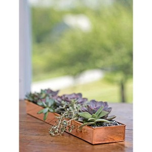 Gardener's Supply Company Rectangular Copper Plant Tray | 24" x 5" Leakproof Planting Pot for Houseplants & Succulents | Holiday Centerpiece Display - 1 of 4