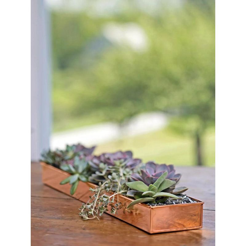 Gardener's Supply Company Rectangular Copper Plant Tray | 24" x 5" Leakproof Planting Pot for Houseplants & Succulents | Holiday Centerpiece Display, 1 of 6