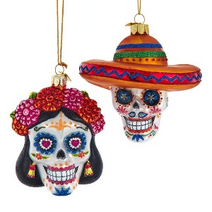 Kurt Adler 4-4.25-Inch Noble Gems Glass Sugar Skull Ornament Set - 1 of 3