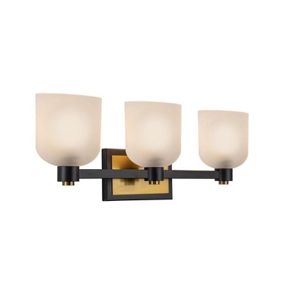 Lyndon Black and Brushed Brass 3-Light Vanity with Clear Glass Shades