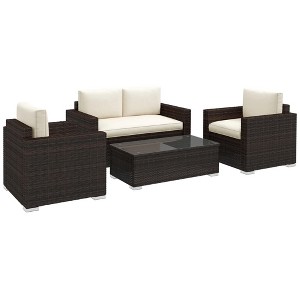 Resenkos 4-Piece Deck Furniture Set, Outdoor Sectional Furniture, PE Rattan, Brown - 1 of 4