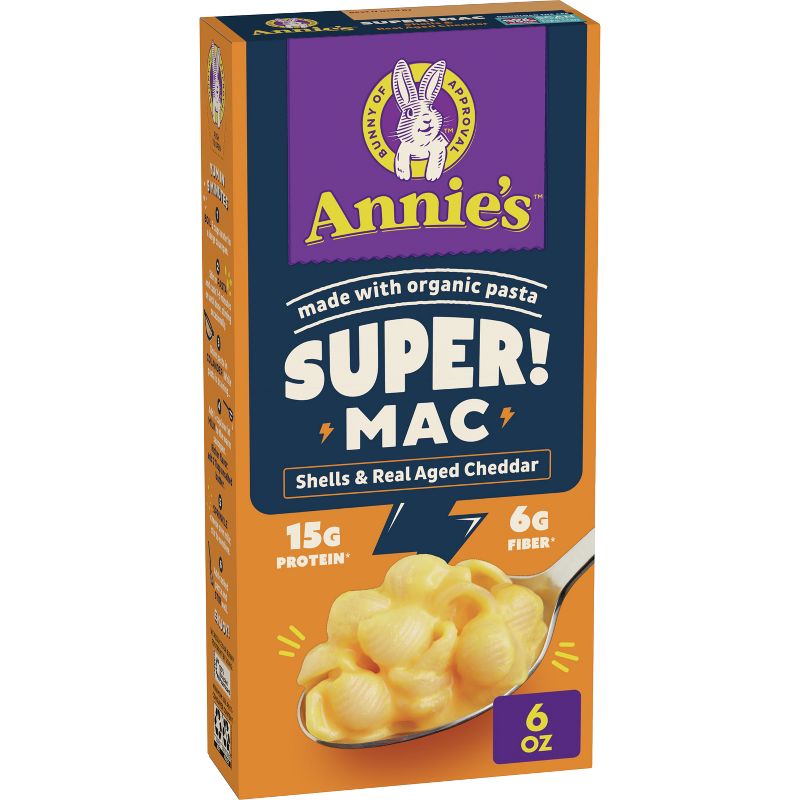 Annie&#39;s Super Mac Protein Mac &#38; Cheese Shells &#38; Real Aged Cheddar - 6oz, 1 of 10
