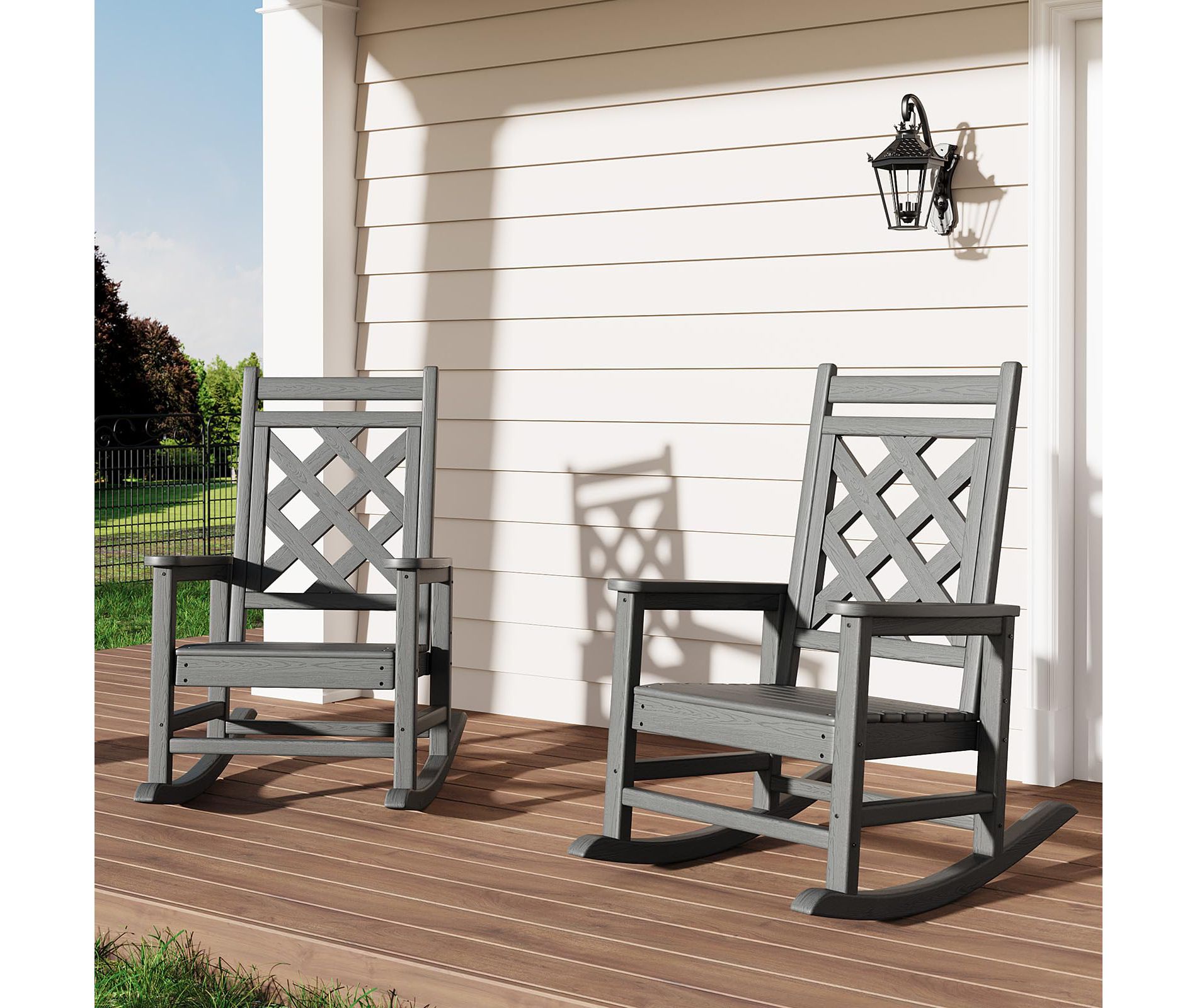 2 Pack Rocking Chair, HDPE Weather Resistant Patio Rocking Chair Porch Rocker with Wood Texture & 380 LBS Support