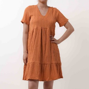Women's V-Neck Mini Dress - Stretch Viscose Blend with Lining & Short Sleeves Cherie Code - 1 of 4