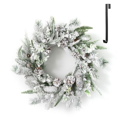 Sullivans Artificial Flocked Pine 24"H  Wreath and 14"H Hanger Set, White and Black