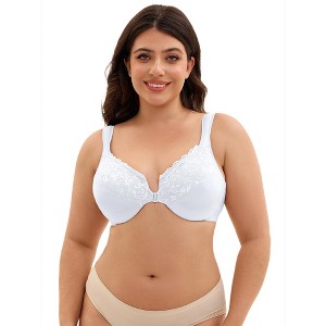 INSPIRE CHIC Women's Front Closure Lace Trim Underwire Adjustable Straps Plunge Bras - 1 of 4