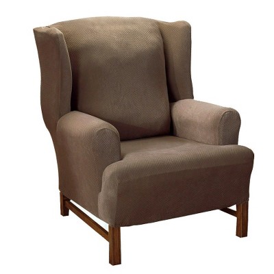 Stretch Pique Wing Chair Slipcover Taupe - Sure Fit