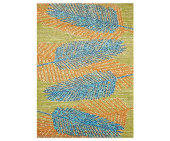 Aqua Leaf Hooked Area Rug - (5'3"x7') - United Weavers