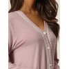 cheibear Women's Button Down V Neck Long Sleeve Pajama Nightshirt Dress - 4 of 4